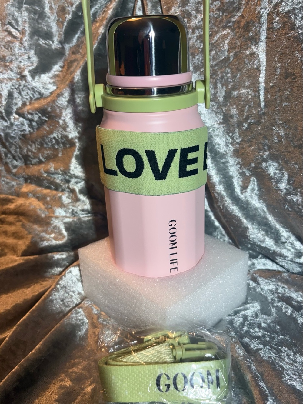 GOOM GERM 32oz Thermos Water Bottle Pink Green Love Bug BPA free Stainless Steel